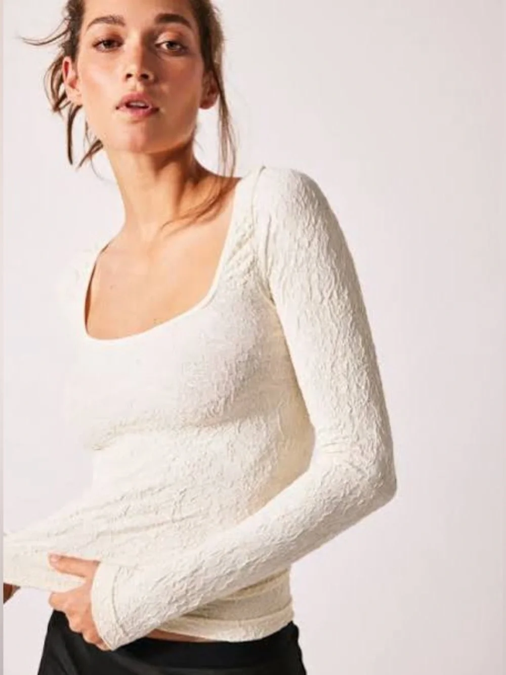 Free People Textured Long Sleeve Crop Top – S